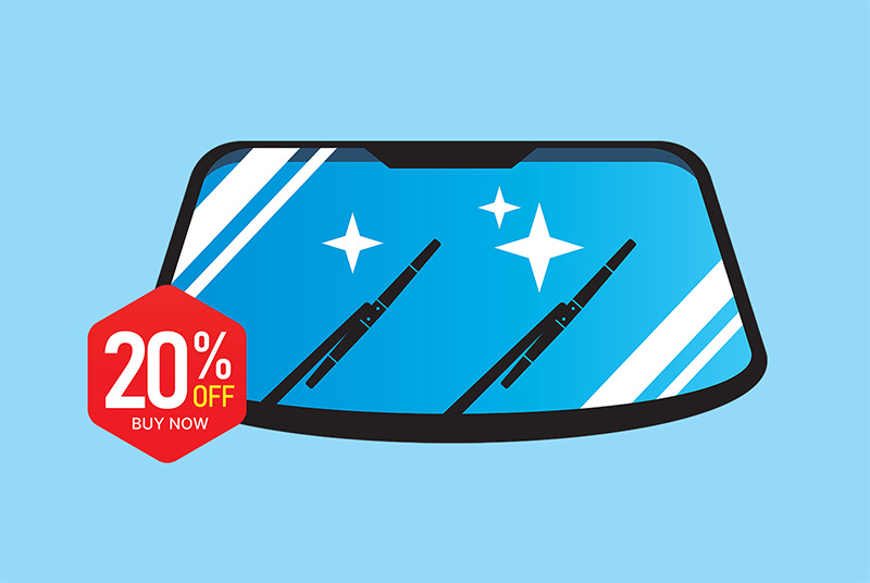フロントガラス20%割引のイラスト